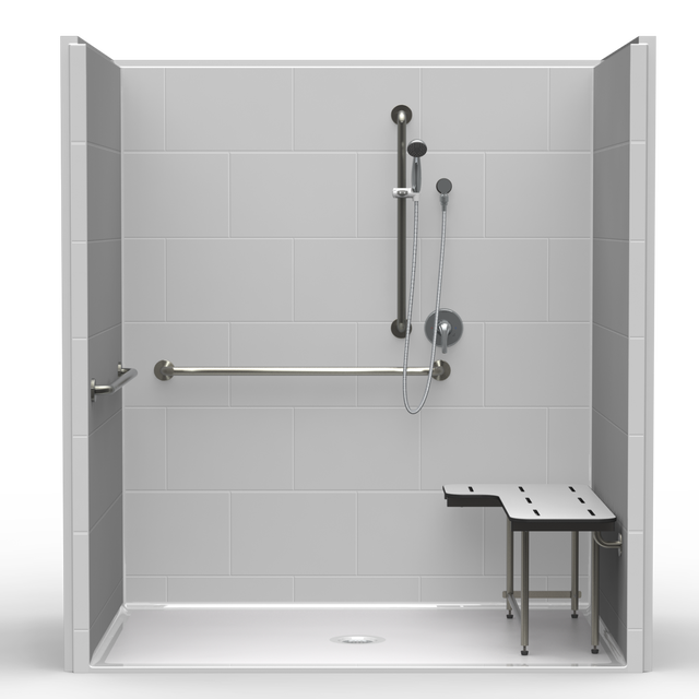 LB3S27347A ADA showers for users with disabilities with 12"x18" subway tile walls and traditional thresholds