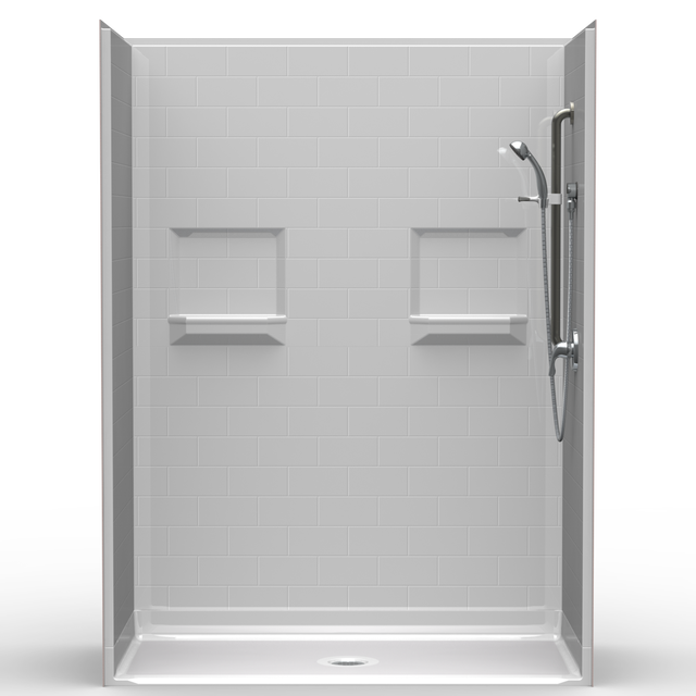 60x30 Barrier-Free Shower Kit QS-5LBS6030B75B with 0.75" beveled threshold, center, left, or right drain, and Subway Tile finish