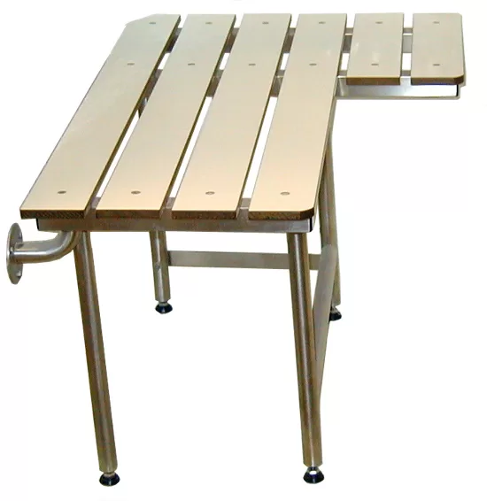 padded L-shaped shower seat with phenolic finish