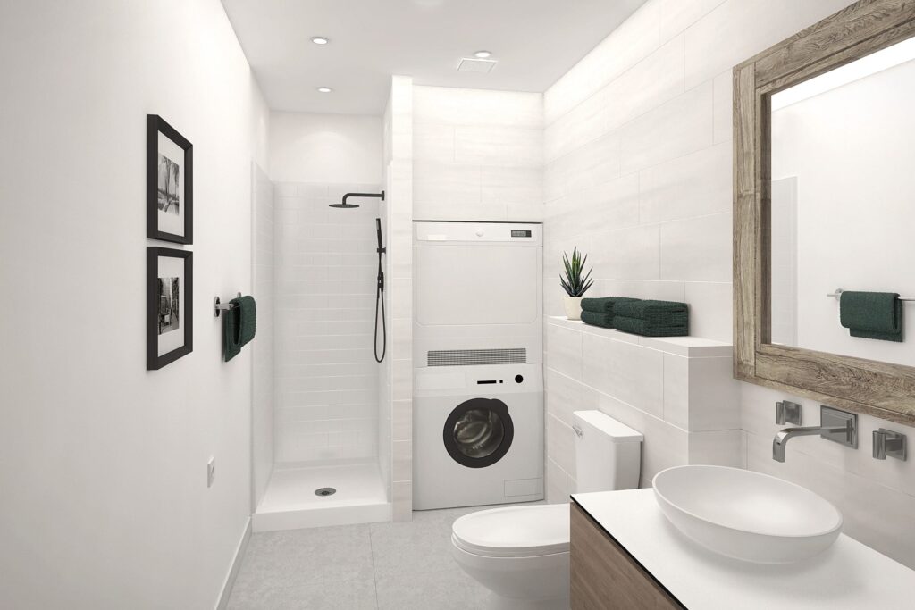 LG Easy Step One-Piece Walk-in Shower for condo bathroom