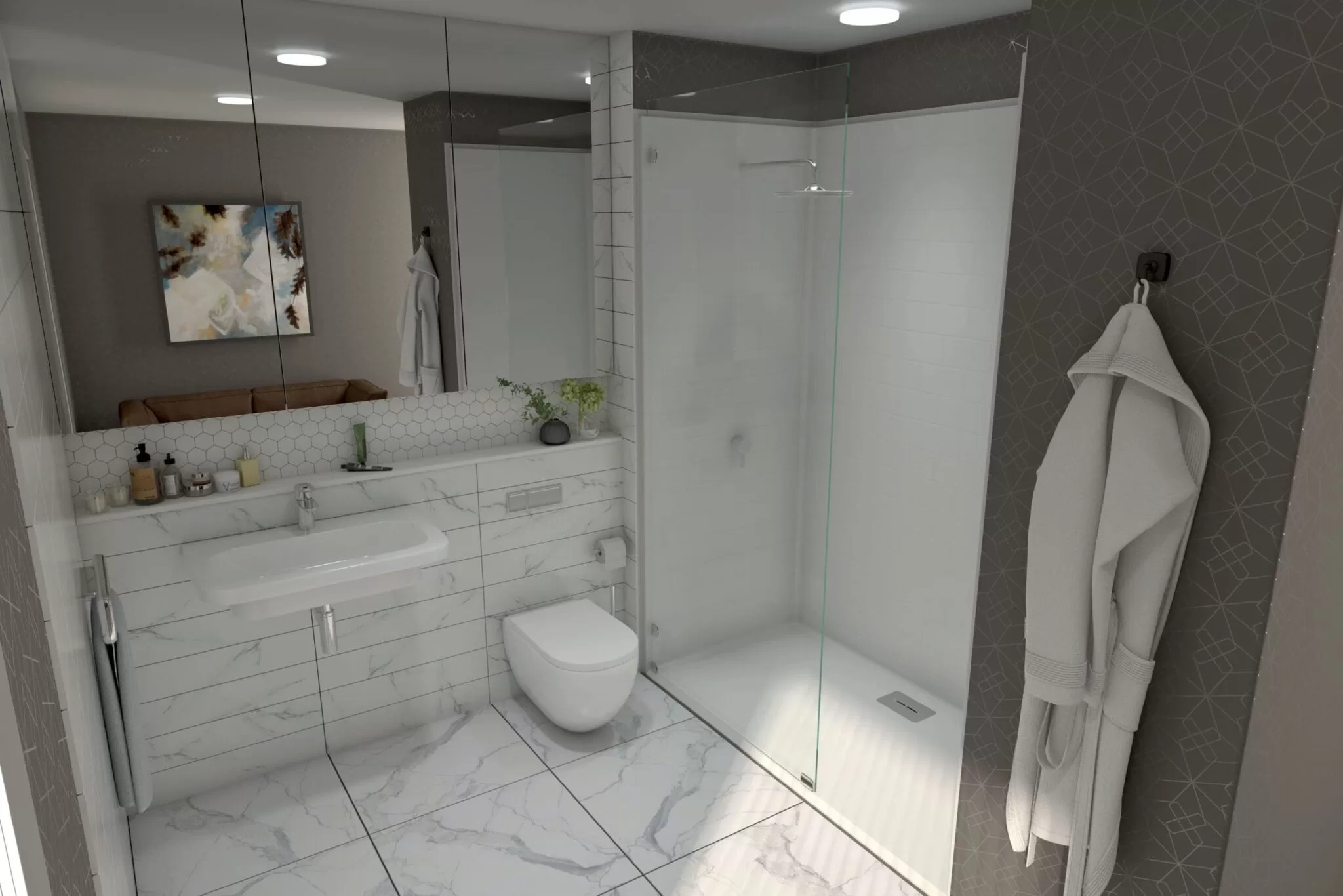 “ADA-compliant accessible hotel shower with low-threshold entry and spacious, barrier-free design.”