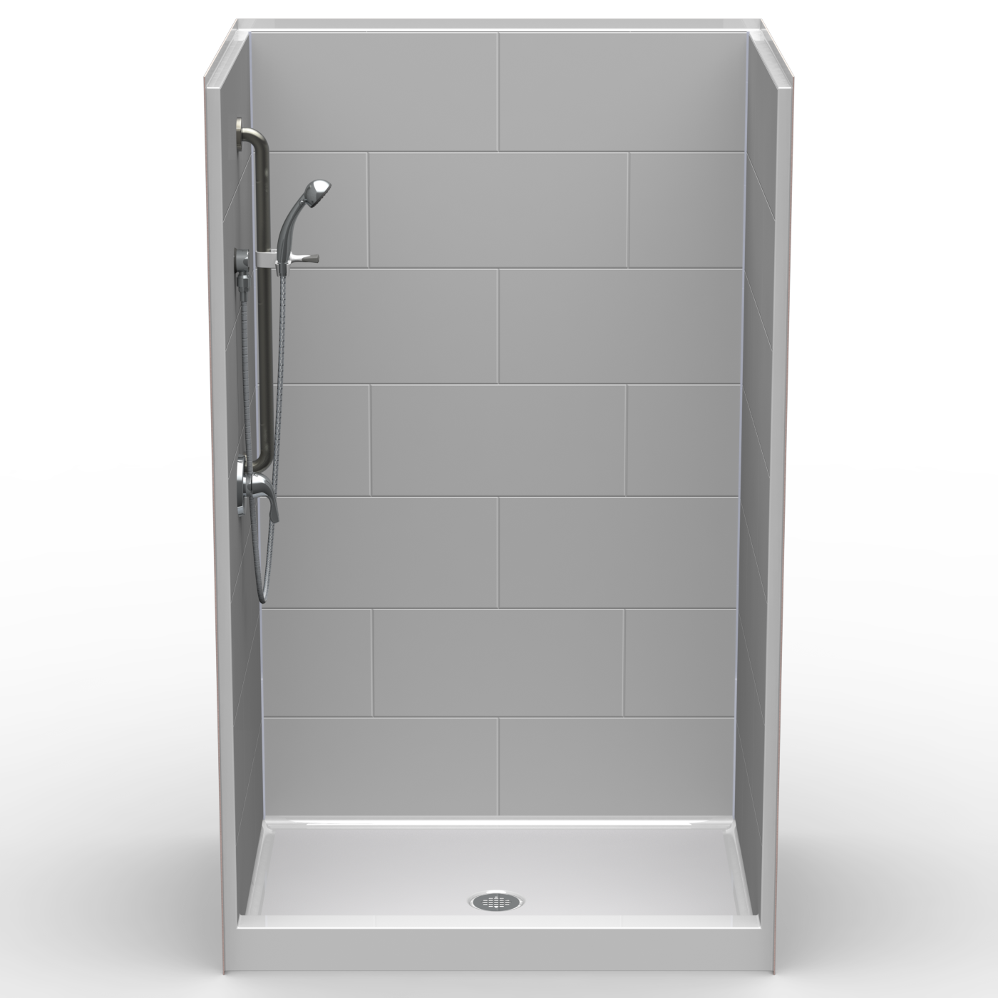 LG Accessible Showers model XB3S6033CP alcove shower with curbed entry and subway tile finish