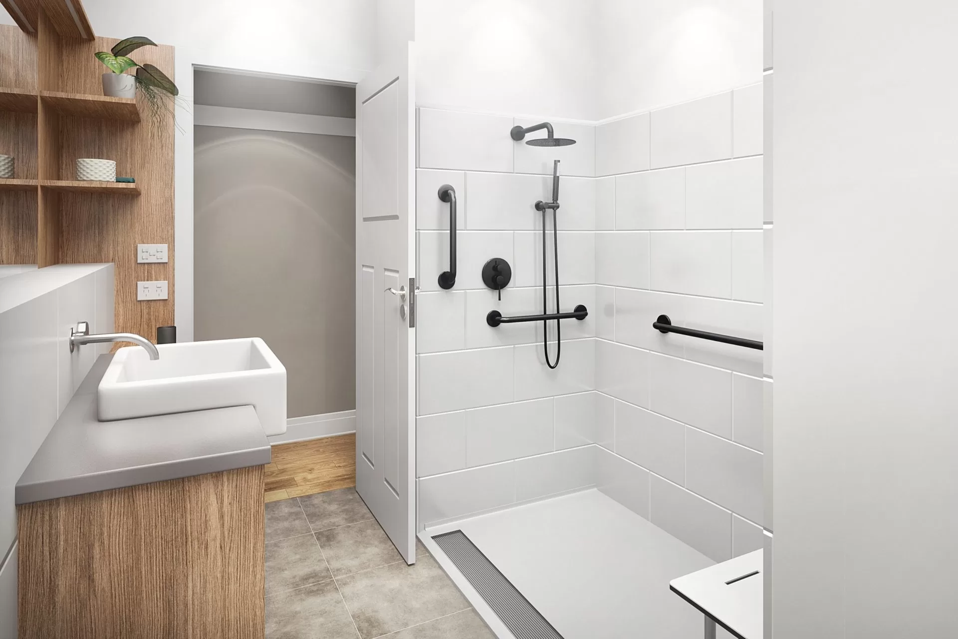 “LG barrier-free in-home shower with accessible, low-threshold entry.”
