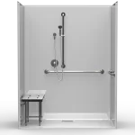 LG Showers multi-piece barrier-free residential shower, 63" x 33" interior, beveled threshold, rear square drain