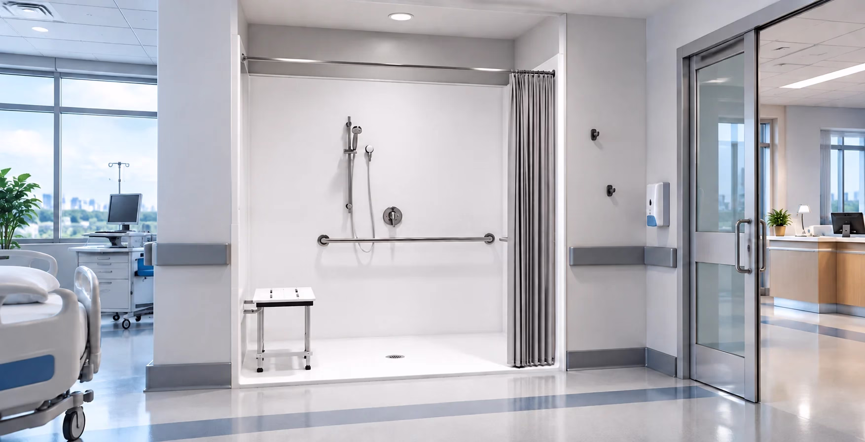 Accessible shower in a healthcare environment