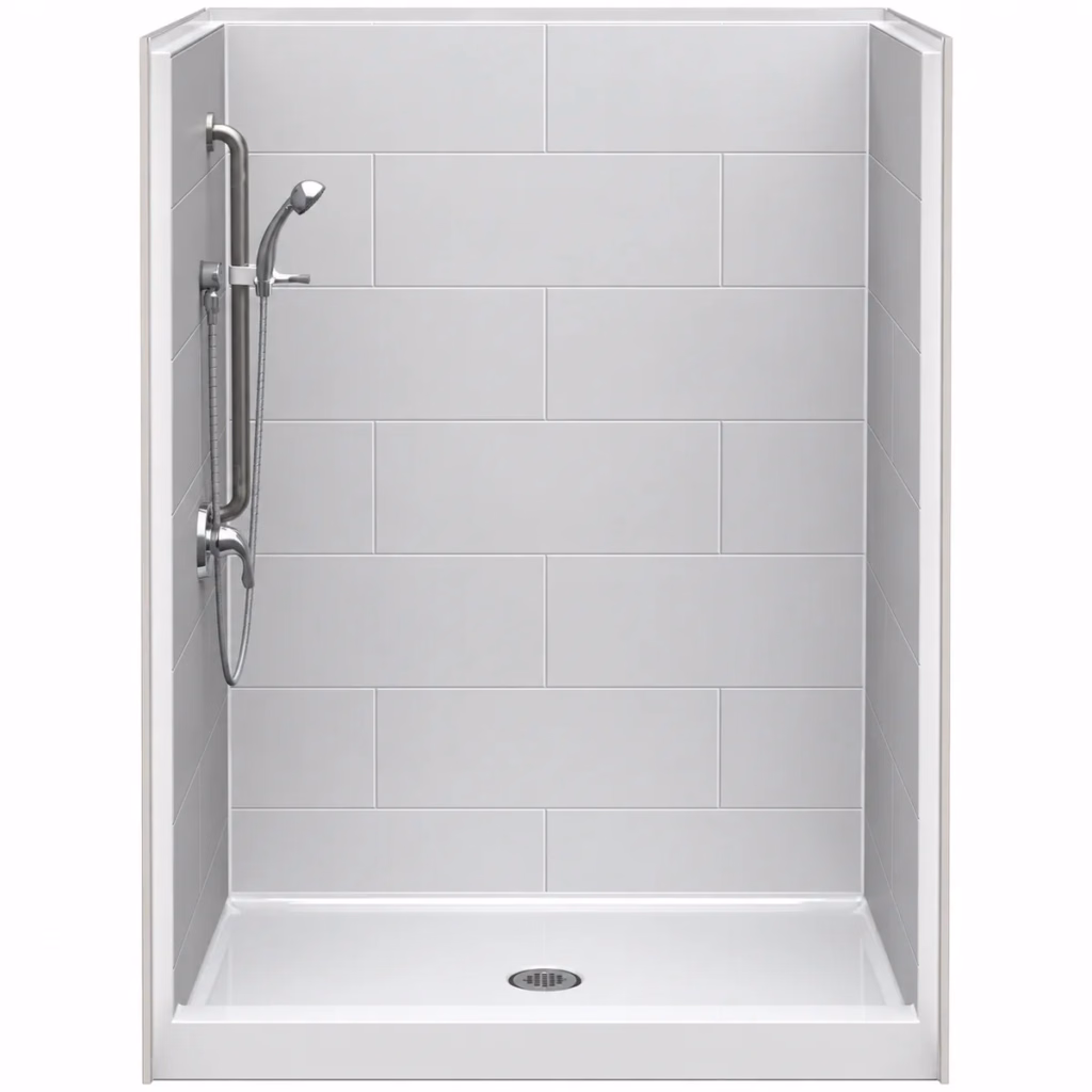 LB2S4836CP 48 x 36 single-piece curbed shower with extra-large subway tile walls and center drain
