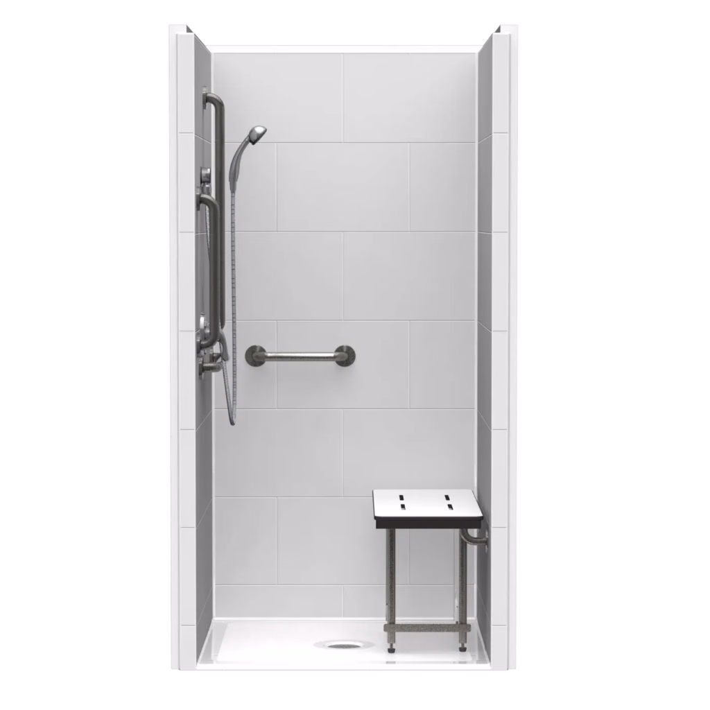 LG Showers LB3S4238A5B 42.5 x 38 single-piece accessible shower with subway tile walls